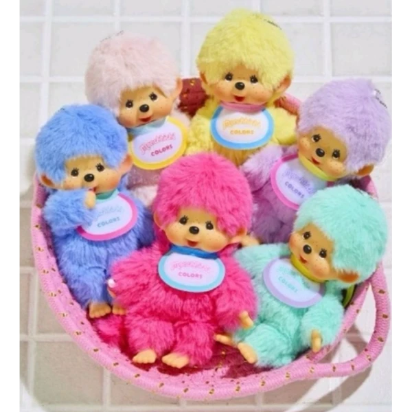 日本 Monchhichi 夢奇奇 COLORS 系列 藍色玩偶吊飾